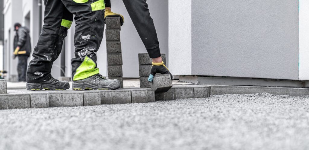 new sidewalk made of concrete interlocking paving blocks